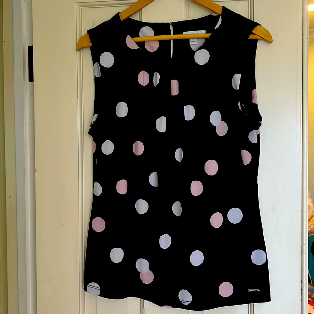Calvin Klein pink, white and black polka dot top